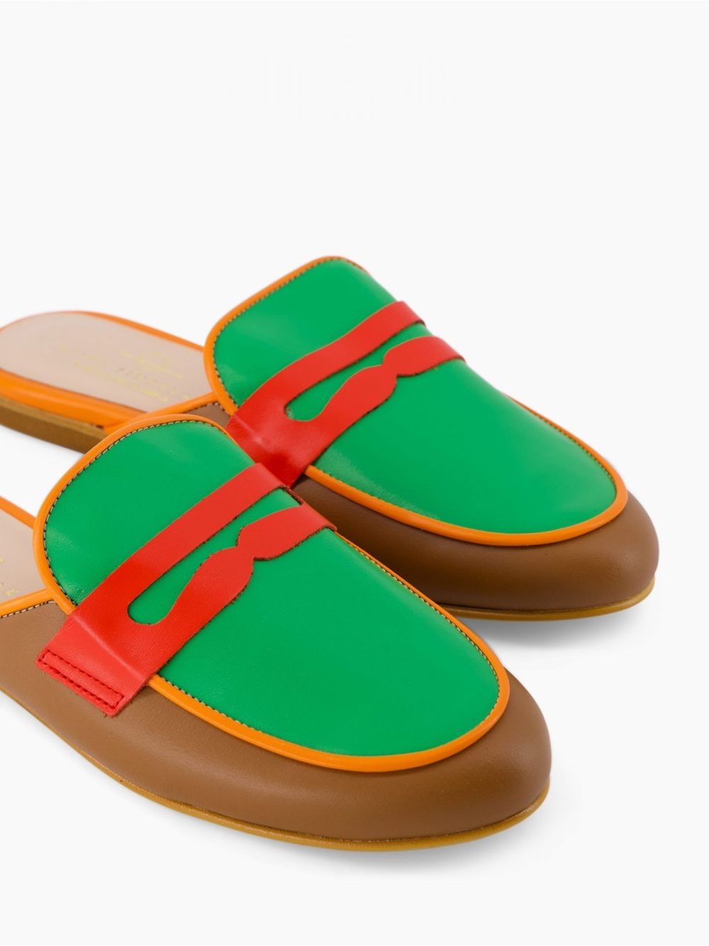 Elina Linardaki Robin Hood Loafers Slip On Slides Green Red Tan Brown Shoes 35